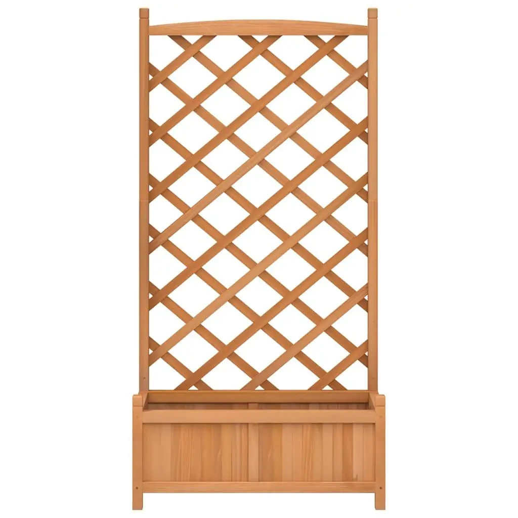 Brown Fir Wooden Planter with Integrated Trellis for Climbing Plants Garden Patio Decor
