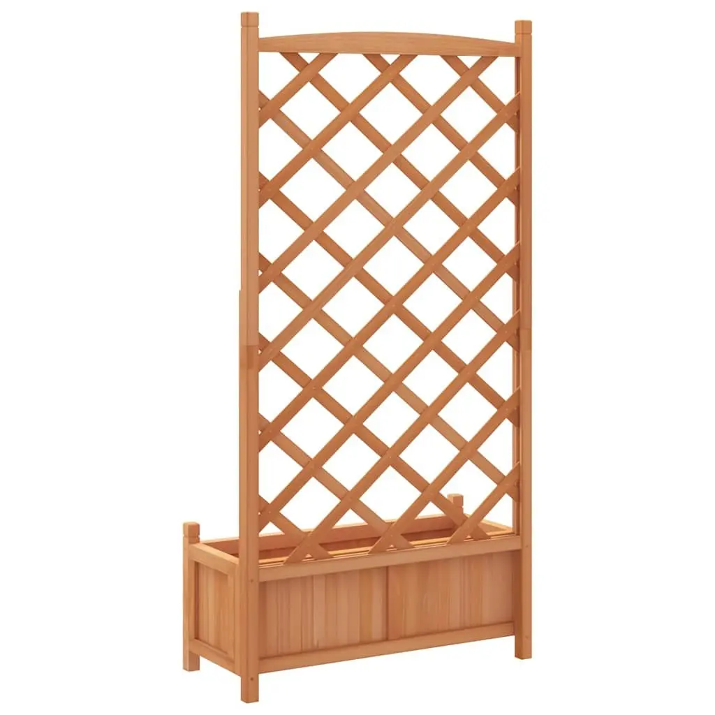 Brown Fir Wooden Planter with Integrated Trellis for Climbing Plants Garden Patio Decor
