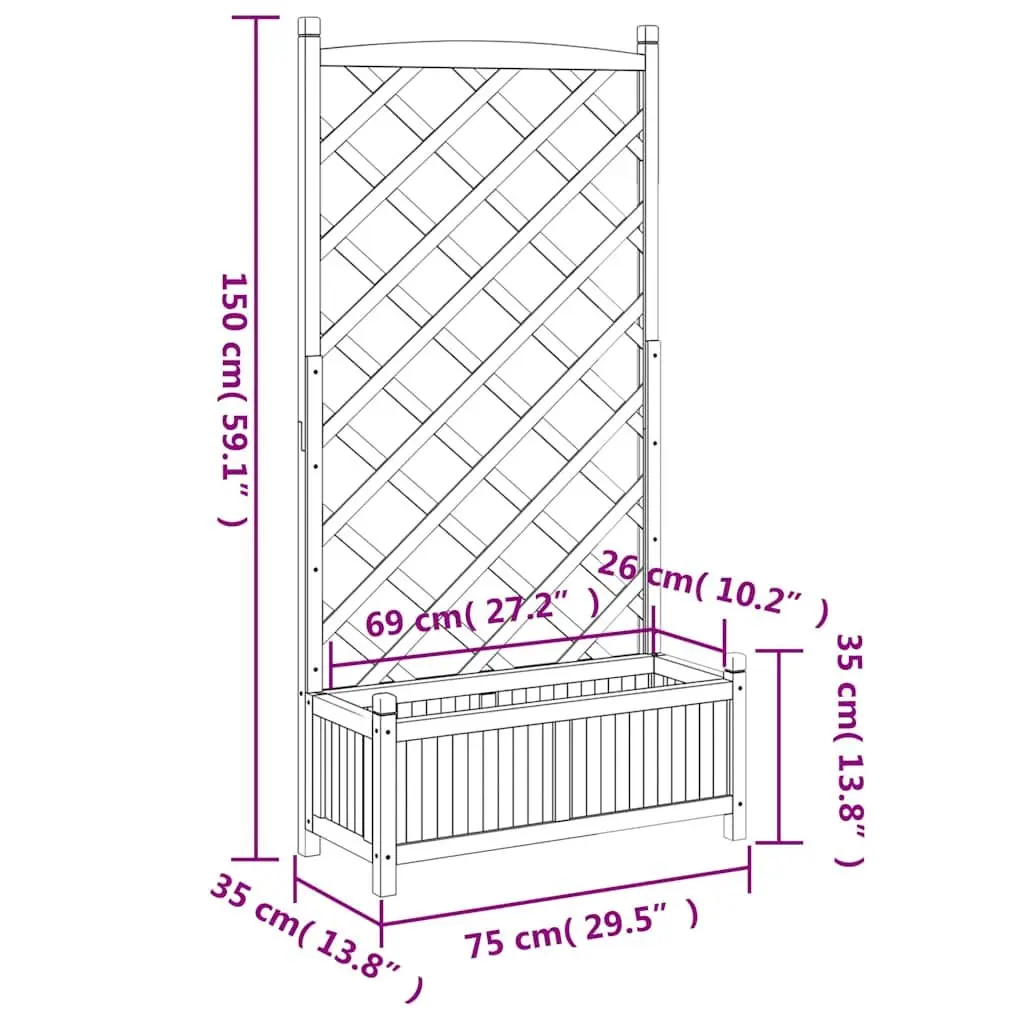 Brown Fir Wooden Planter with Integrated Trellis for Climbing Plants Garden Patio Decor
