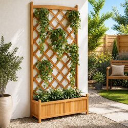 Versatile Wooden Planter with Trellis for Home Use