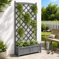 Practical Grey Wooden Planter with Trellis for Home Use