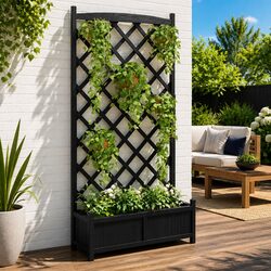 Practical Wooden Planter with Trellis for Home Use