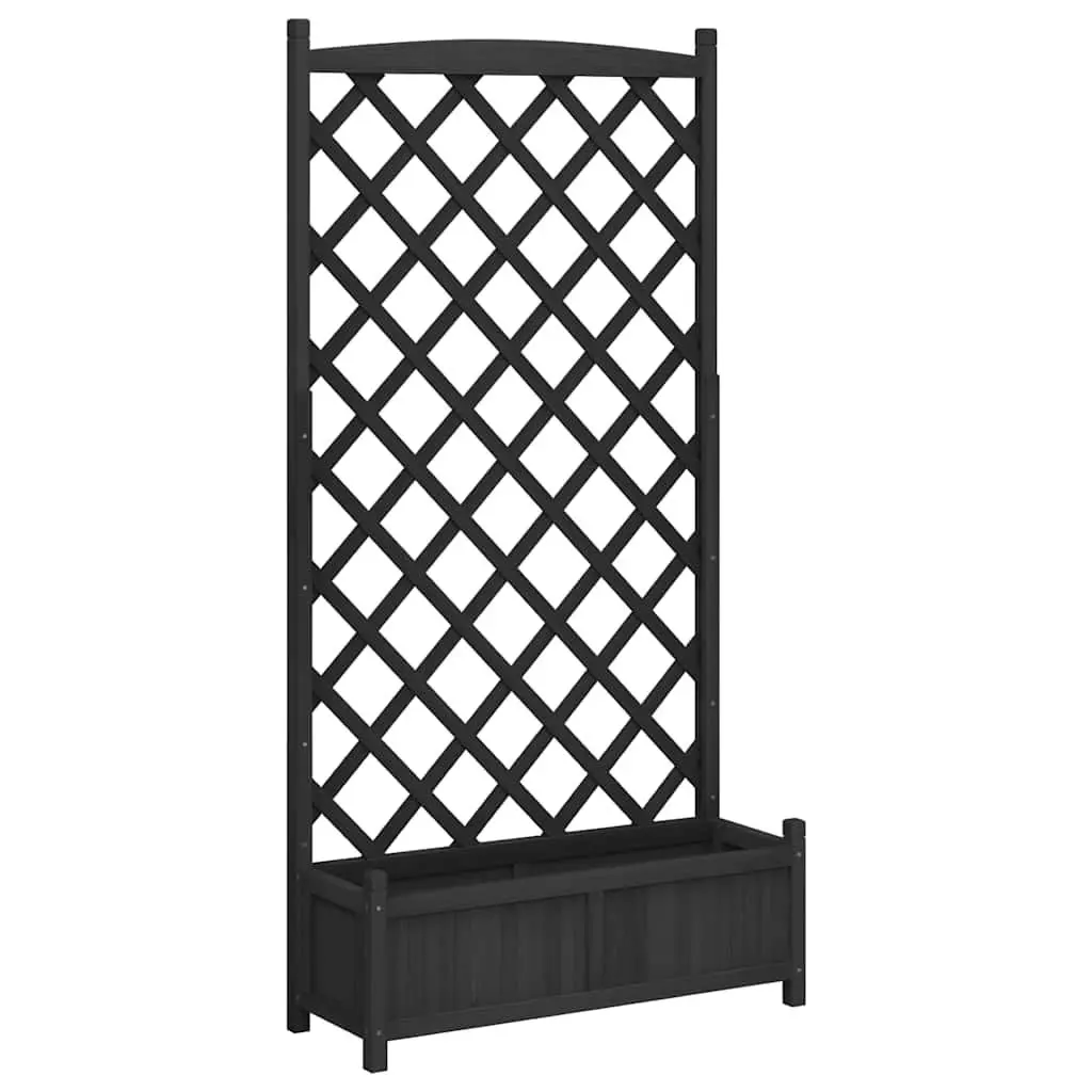 Black Wooden Planter Solid Fir with Trellis Support for Climbing Plants Garden Patio