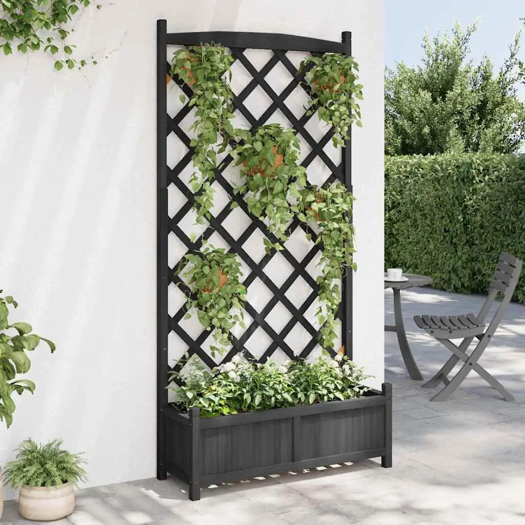 Black Wooden Planter Solid Fir with Trellis Support for Climbing Plants Garden Patio