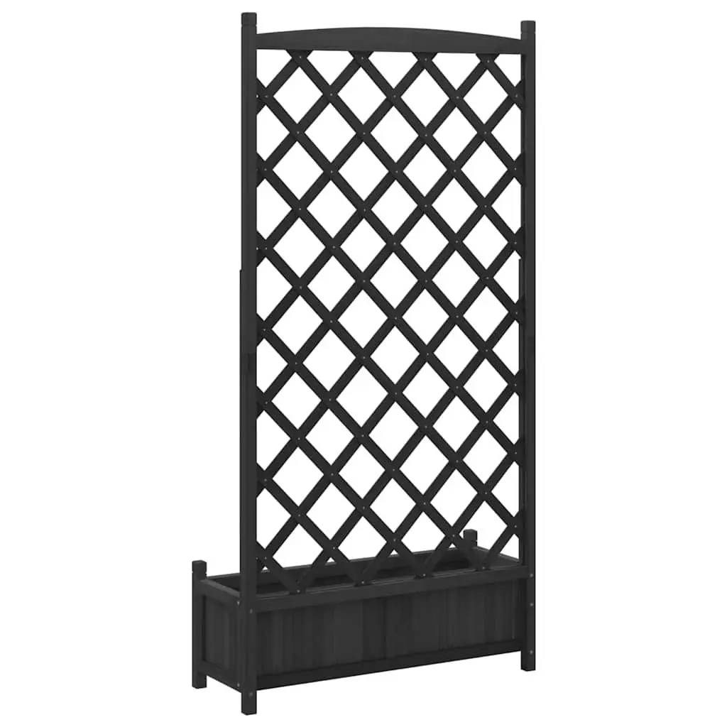 Black Wooden Planter Solid Fir with Trellis Support for Climbing Plants Garden Patio