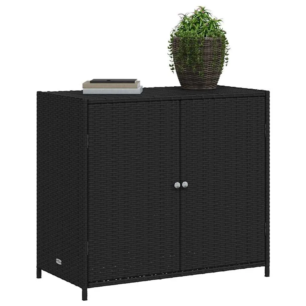 Garden Storage Cabinet Poly Rattan Black 83 x 45 x 76 cm Outdoor Furniture Organiser Box