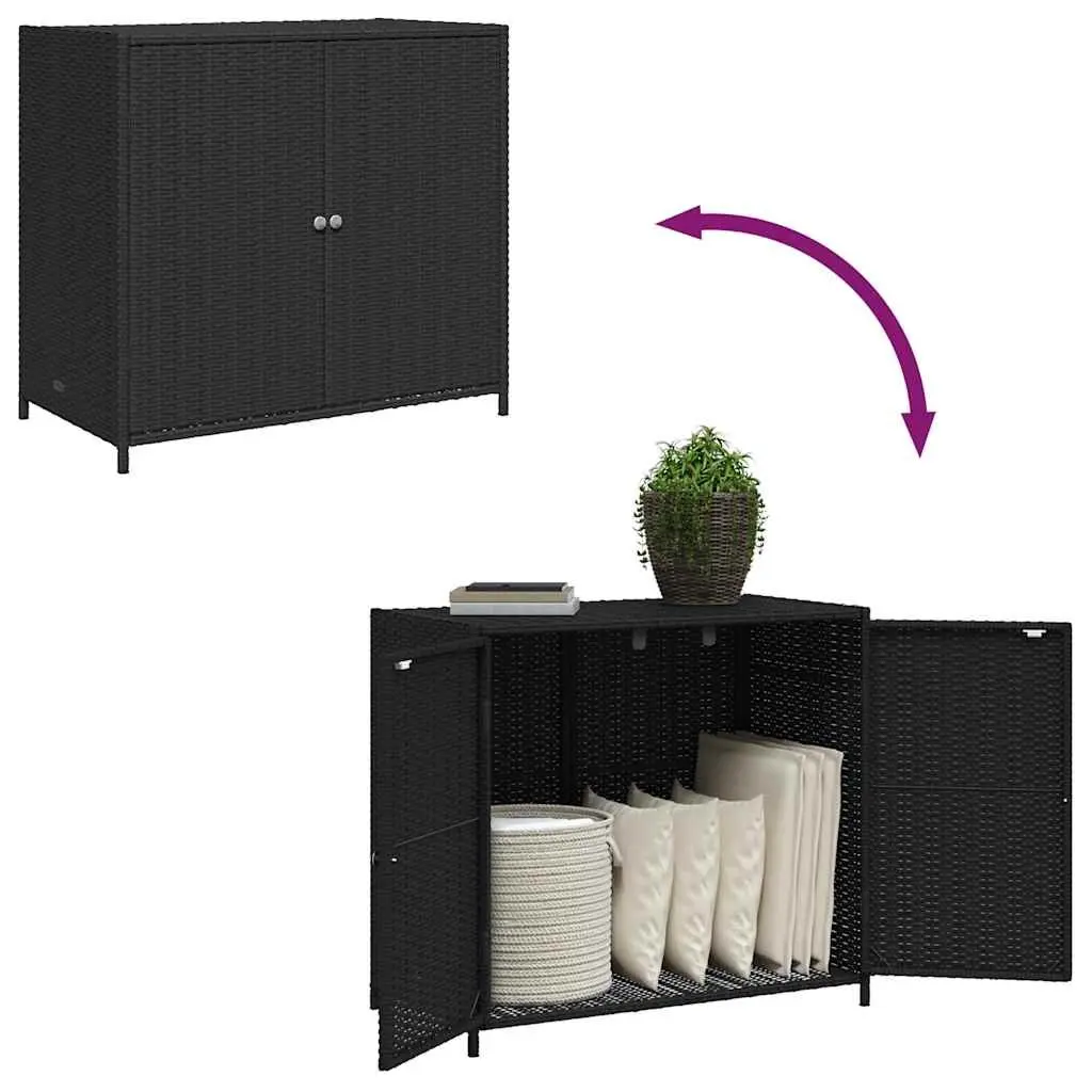 Garden Storage Cabinet Poly Rattan Black 83 x 45 x 76 cm Outdoor Furniture Organiser Box