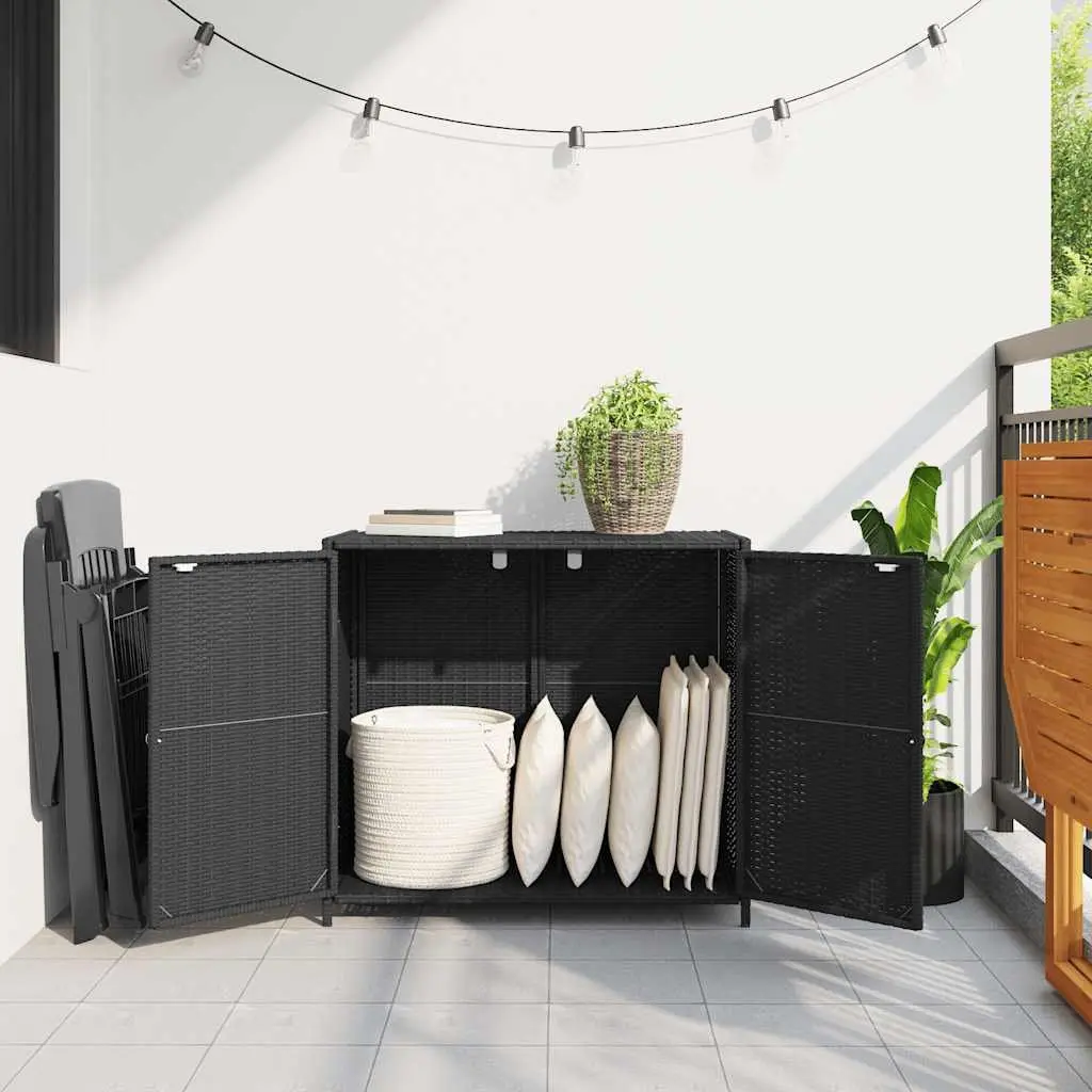 Garden Storage Cabinet Poly Rattan Black 83 x 45 x 76 cm Outdoor Furniture Organiser Box