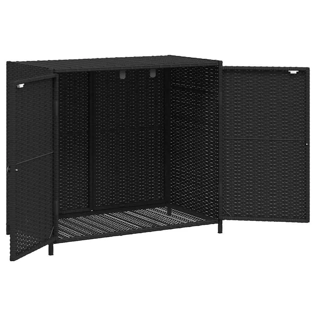 Garden Storage Cabinet Poly Rattan Black 83 x 45 x 76 cm Outdoor Furniture Organiser Box