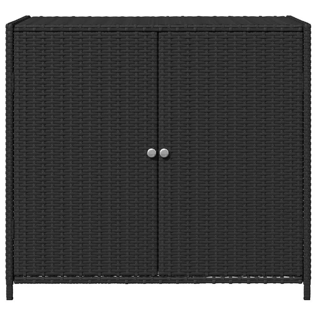 Garden Storage Cabinet Poly Rattan Black 83 x 45 x 76 cm Outdoor Furniture Organiser Box