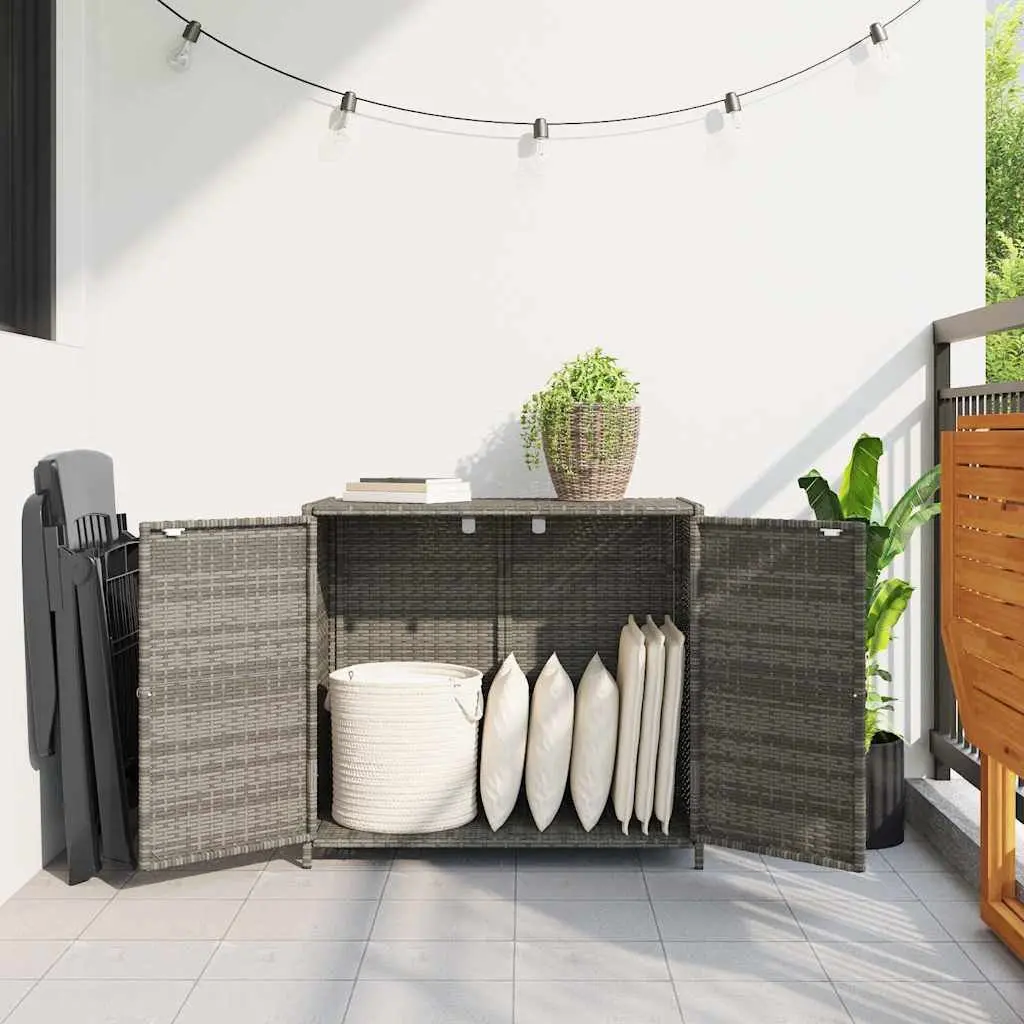 Garden Storage Cabinet Grey Poly Rattan 83 x 45 x 76 cm Outdoor Furniture Tool Box Organiser