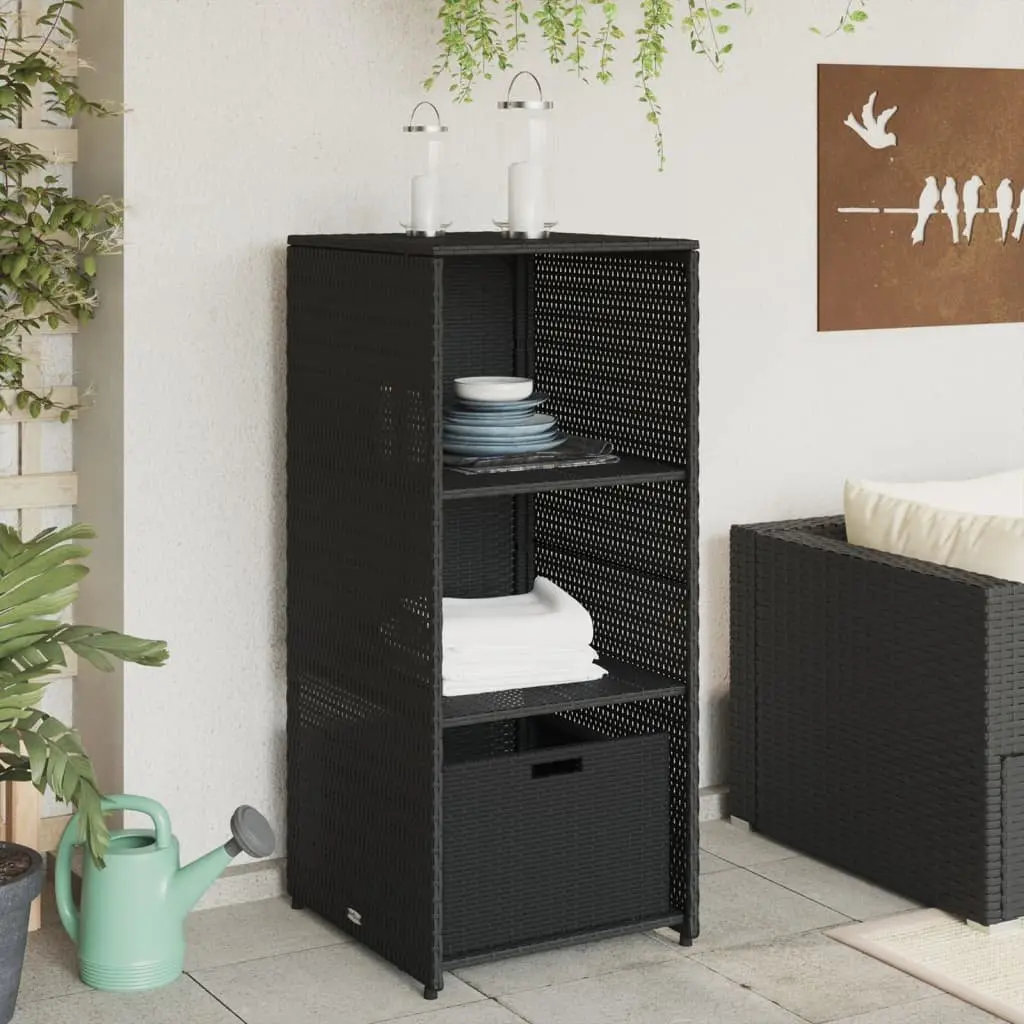 Garden Storage Cabinet Poly Rattan Black 2 Shelves Drawer 50W x 55D x 115H cm