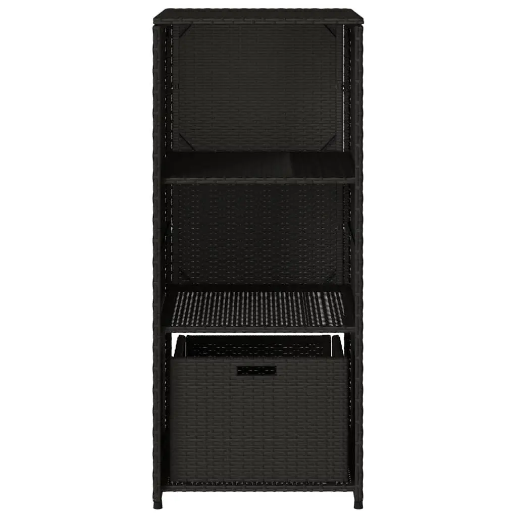 Garden Storage Cabinet Poly Rattan Black 2 Shelves Drawer 50W x 55D x 115H cm