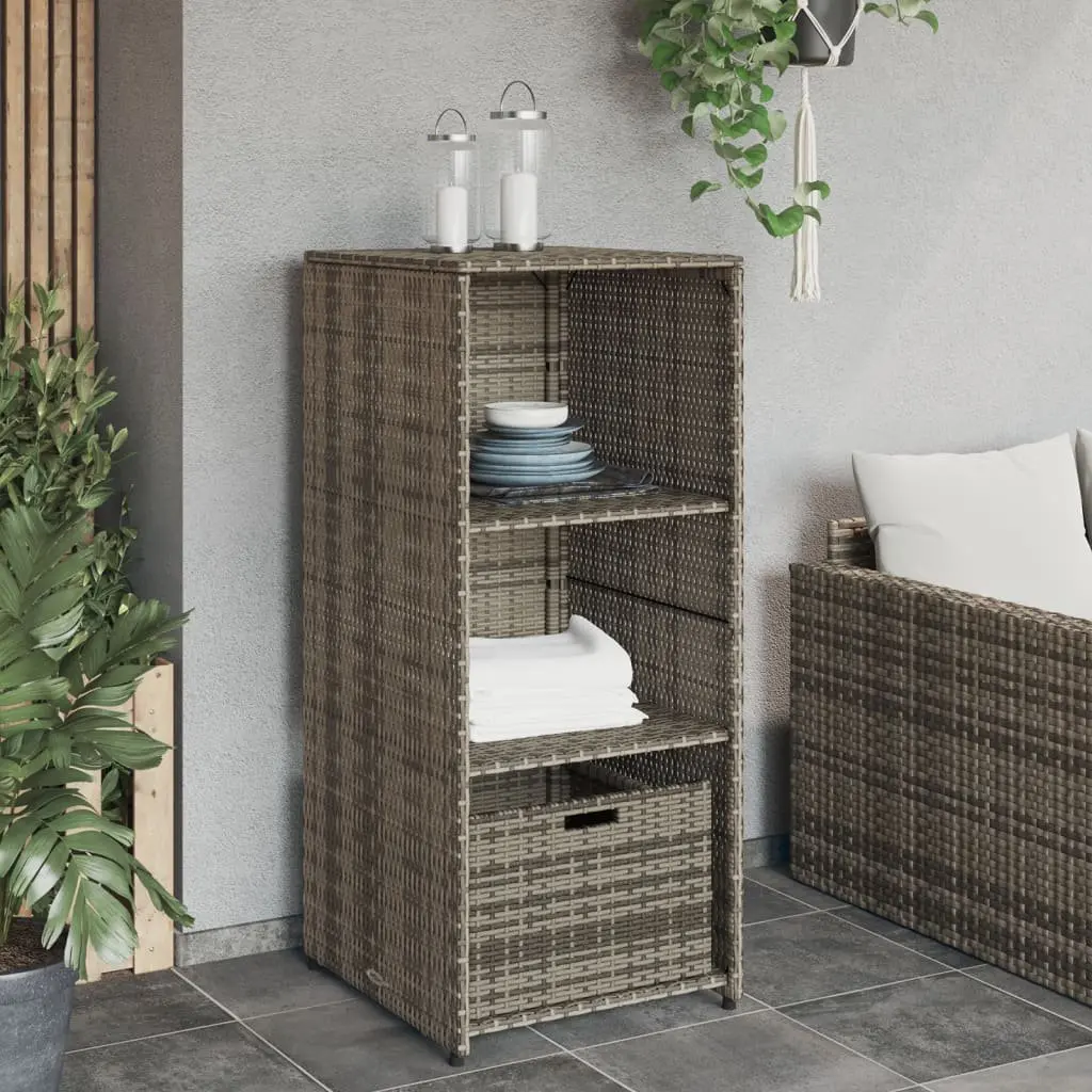 Garden Storage Cabinet PE Rattan Grey 50x55x115cm Powder Coated Steel 2 Shelves 1 Drawer