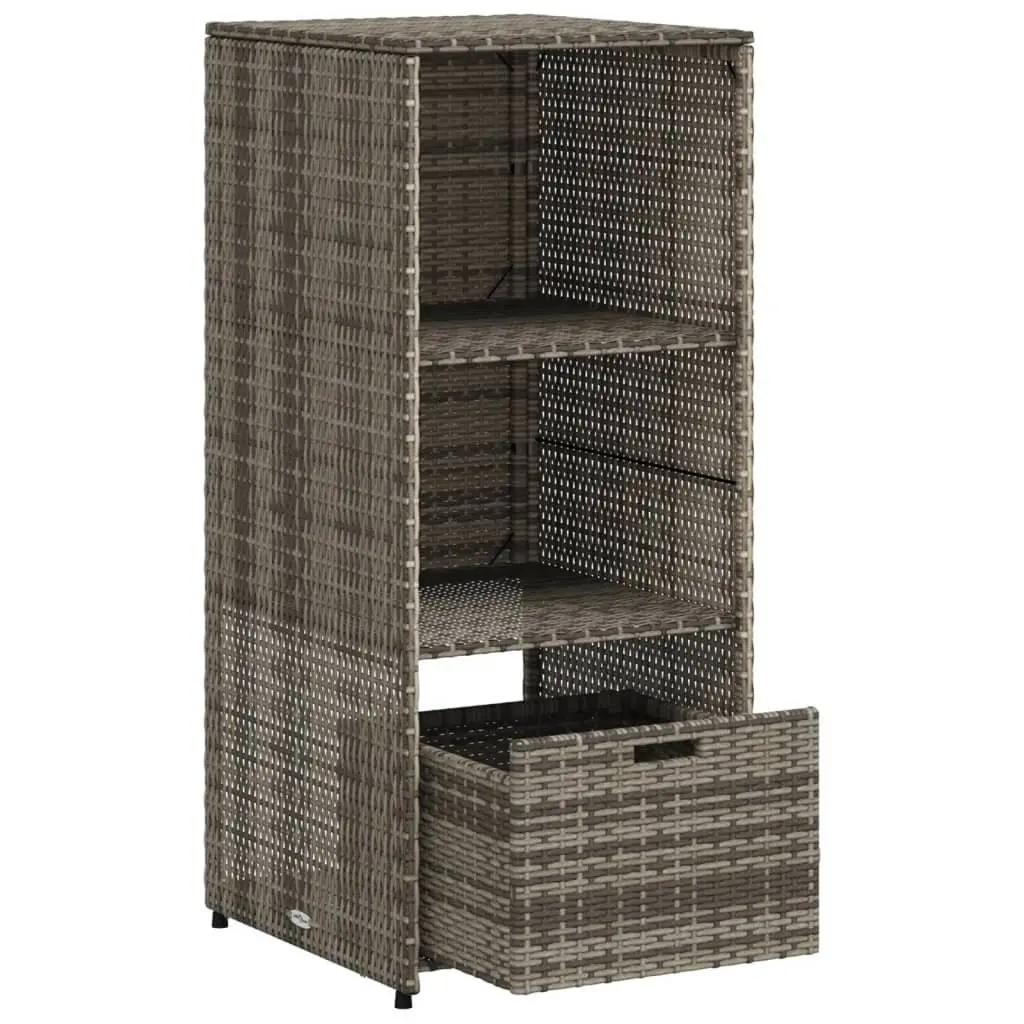 Garden Storage Cabinet PE Rattan Grey 50x55x115cm Powder Coated Steel 2 Shelves 1 Drawer