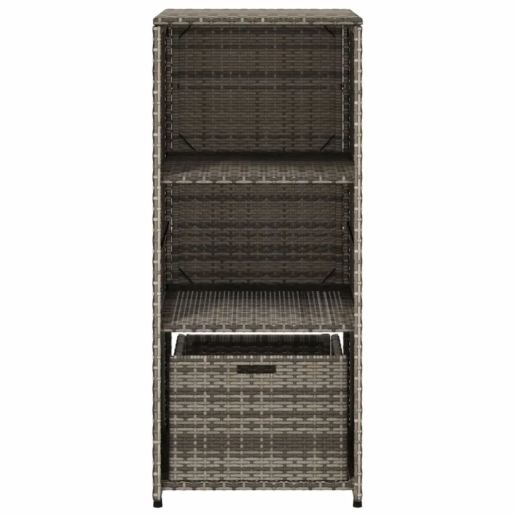 Garden Storage Cabinet PE Rattan Grey 50x55x115cm Powder Coated Steel 2 Shelves 1 Drawer