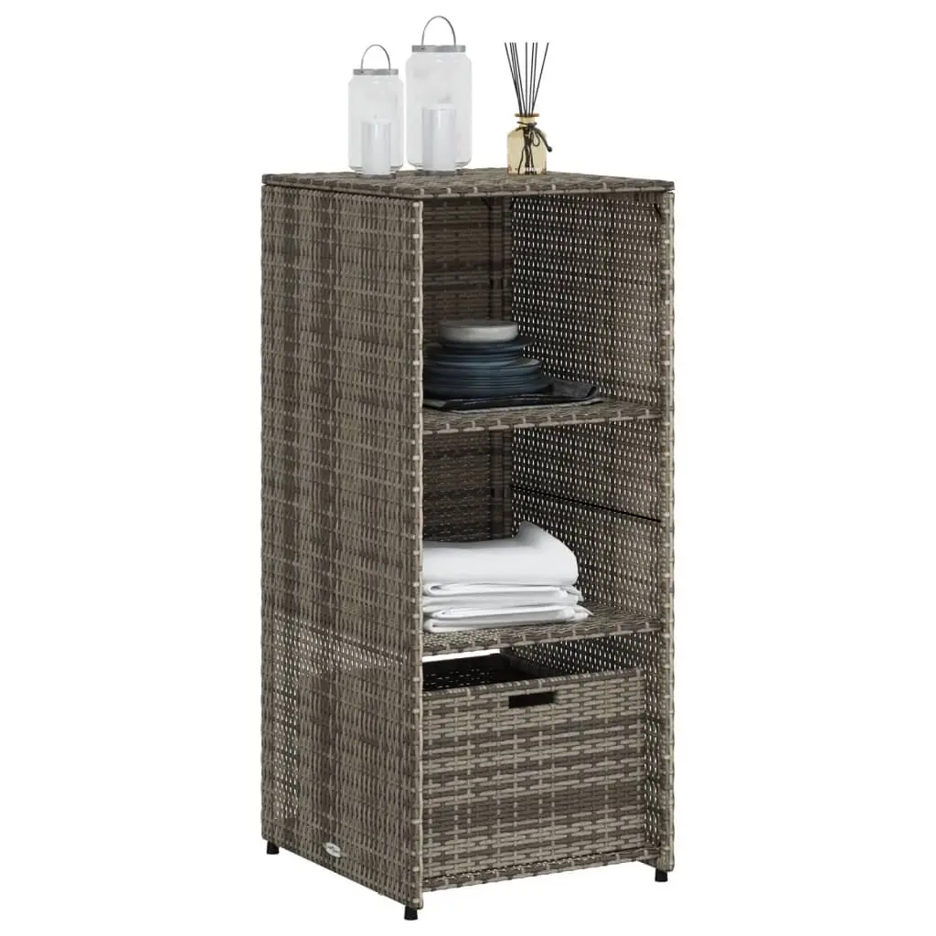Garden Storage Cabinet PE Rattan Grey 50x55x115cm Powder Coated Steel 2 Shelves 1 Drawer