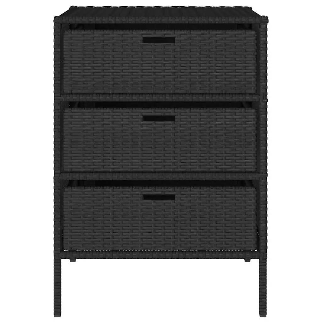 Garden Storage Cabinet Poly Rattan 55x59x80cm Black 3 Drawer