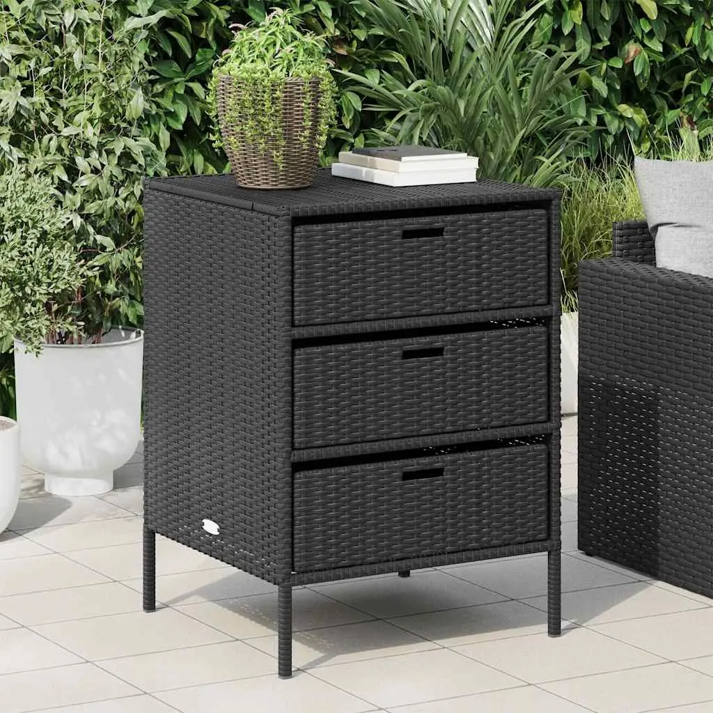 Garden Storage Cabinet Poly Rattan 55x59x80cm Black 3 Drawer