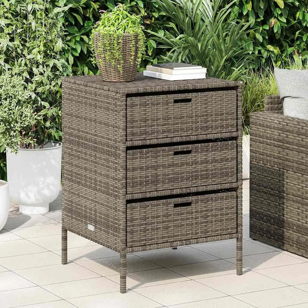 Outdoor Storage Cabinet Grey Poly Rattan 3 Drawer Organiser Durable Garden Furniture