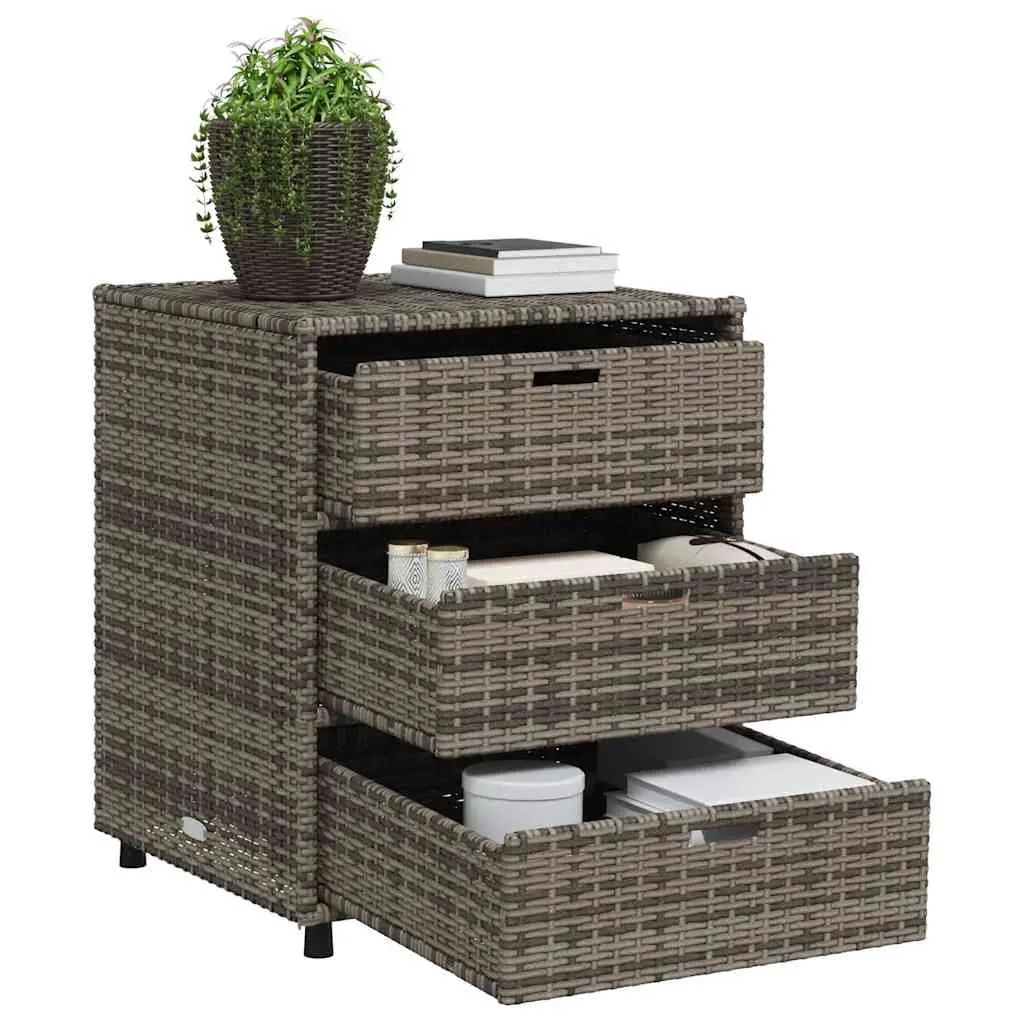 Garden Storage Cabinet Poly Rattan 55 x 59 x 69 cm Grey with 3 Drawers