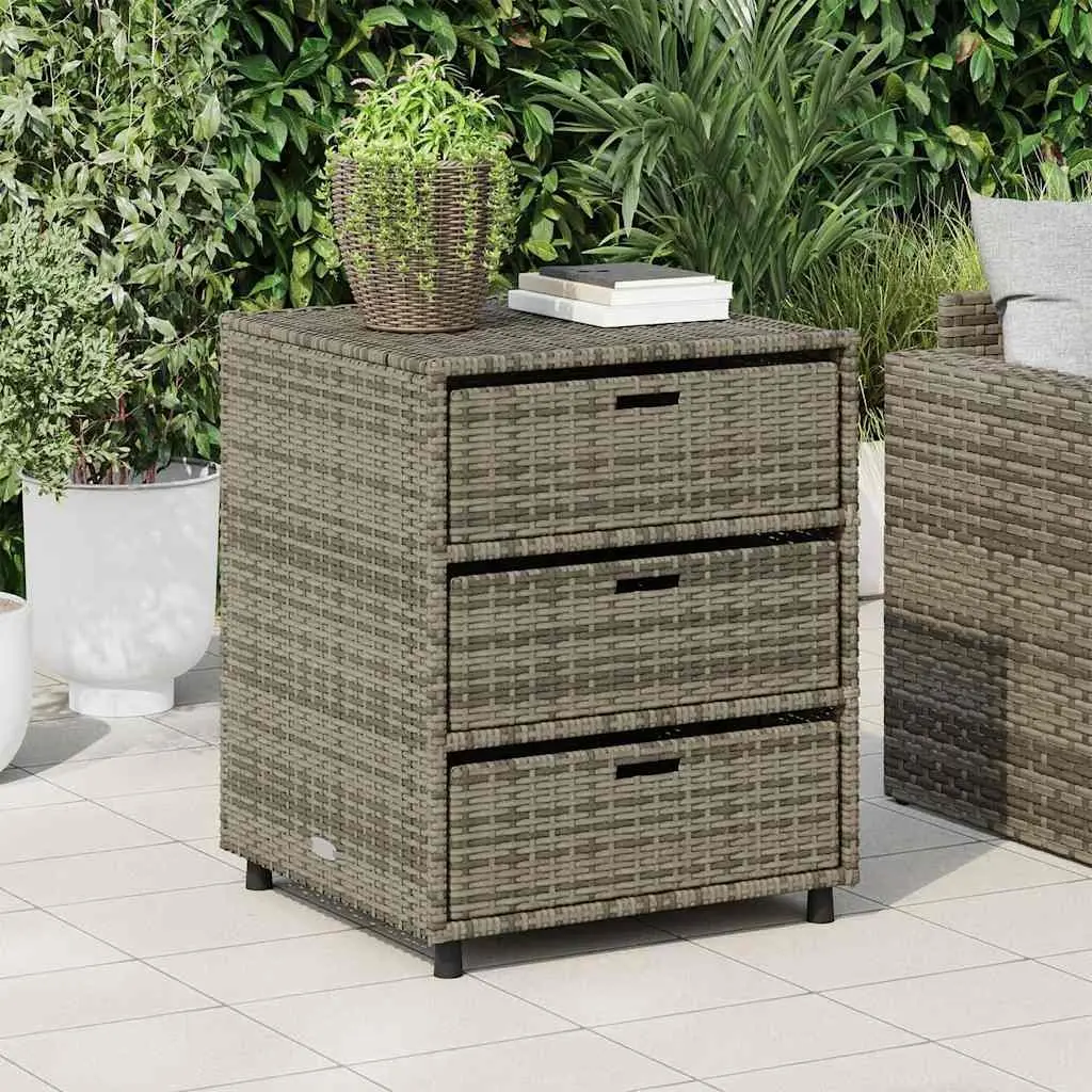 Garden Storage Cabinet Poly Rattan 55 x 59 x 69 cm Grey with 3 Drawers