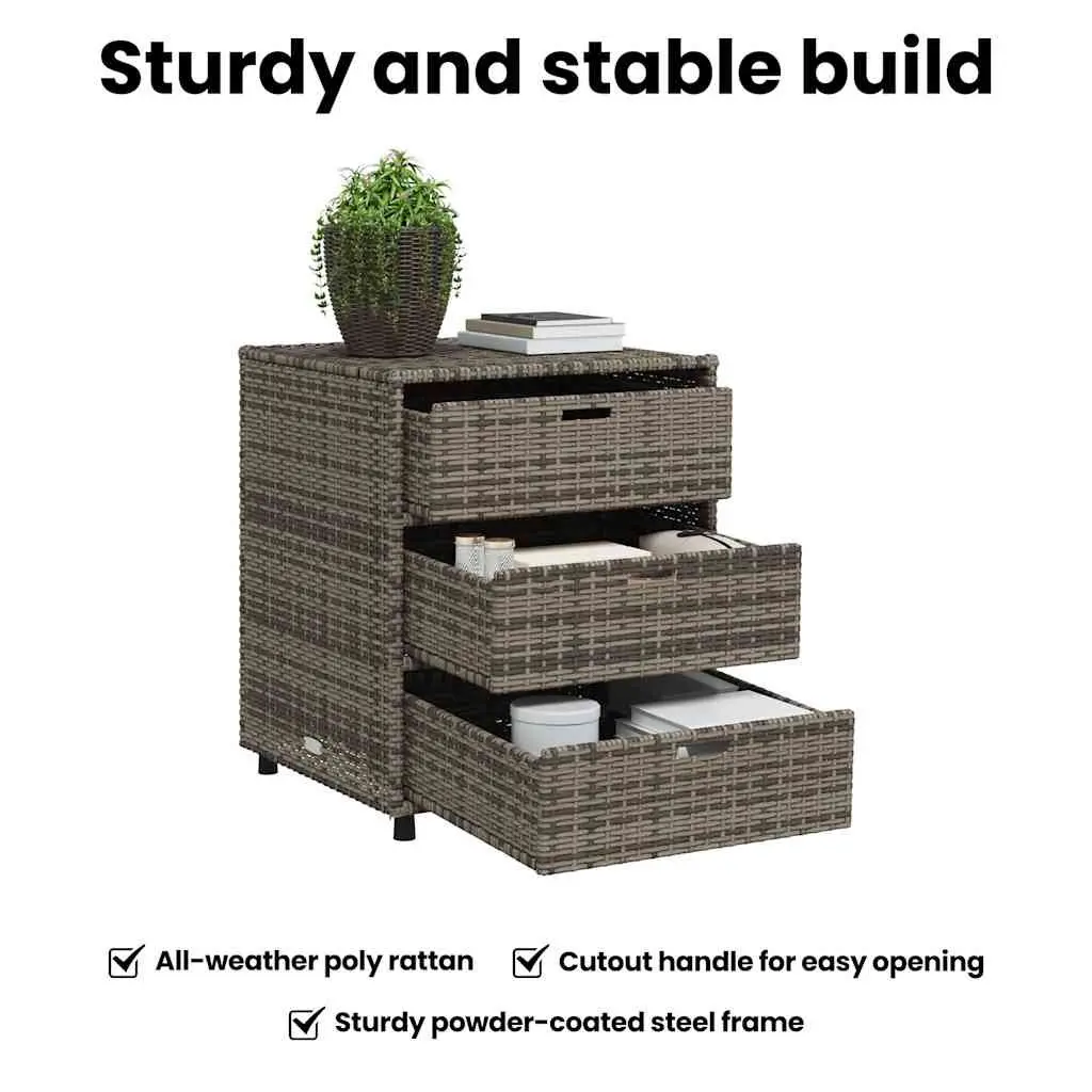 Garden Storage Cabinet Poly Rattan 55 x 59 x 69 cm Grey with 3 Drawers