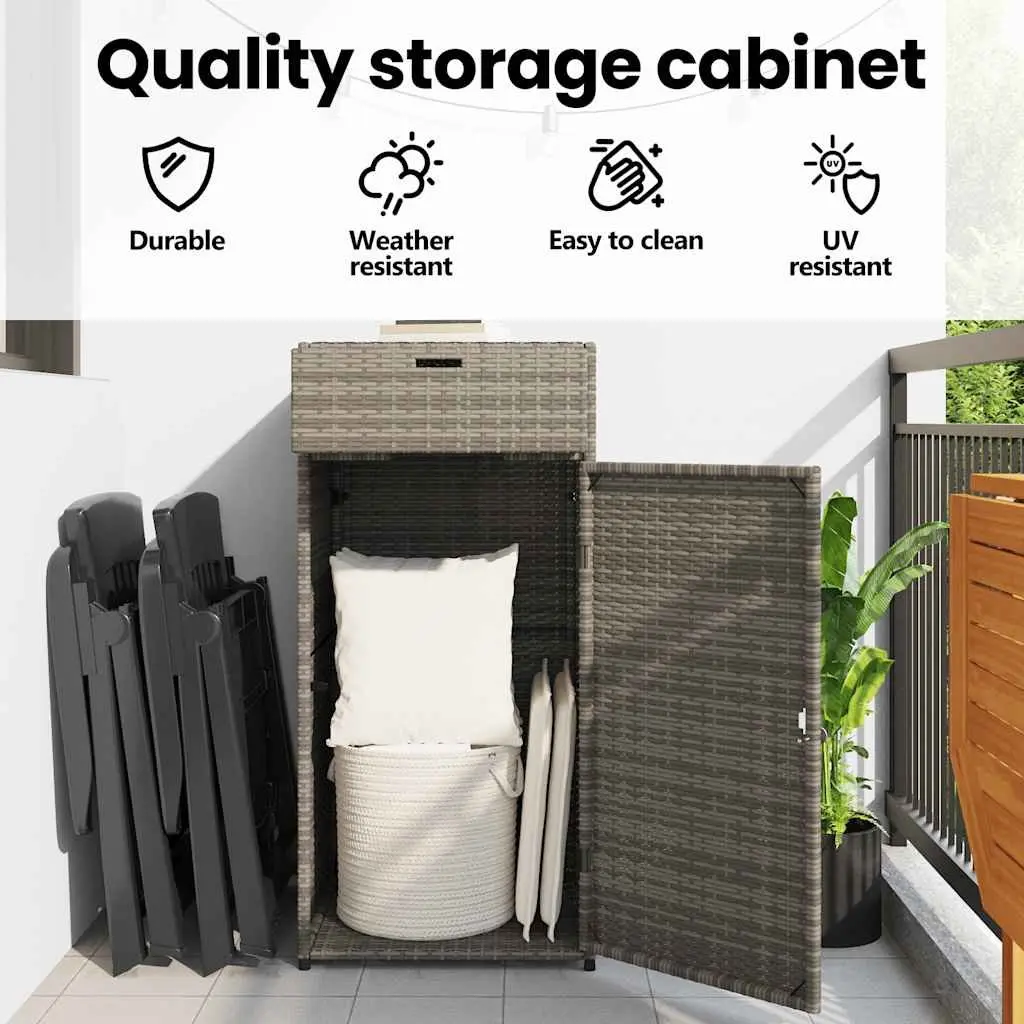 Garden Storage Cabinet PE Rattan Grey 55 x 55 x 111 cm Outdoor Furniture
