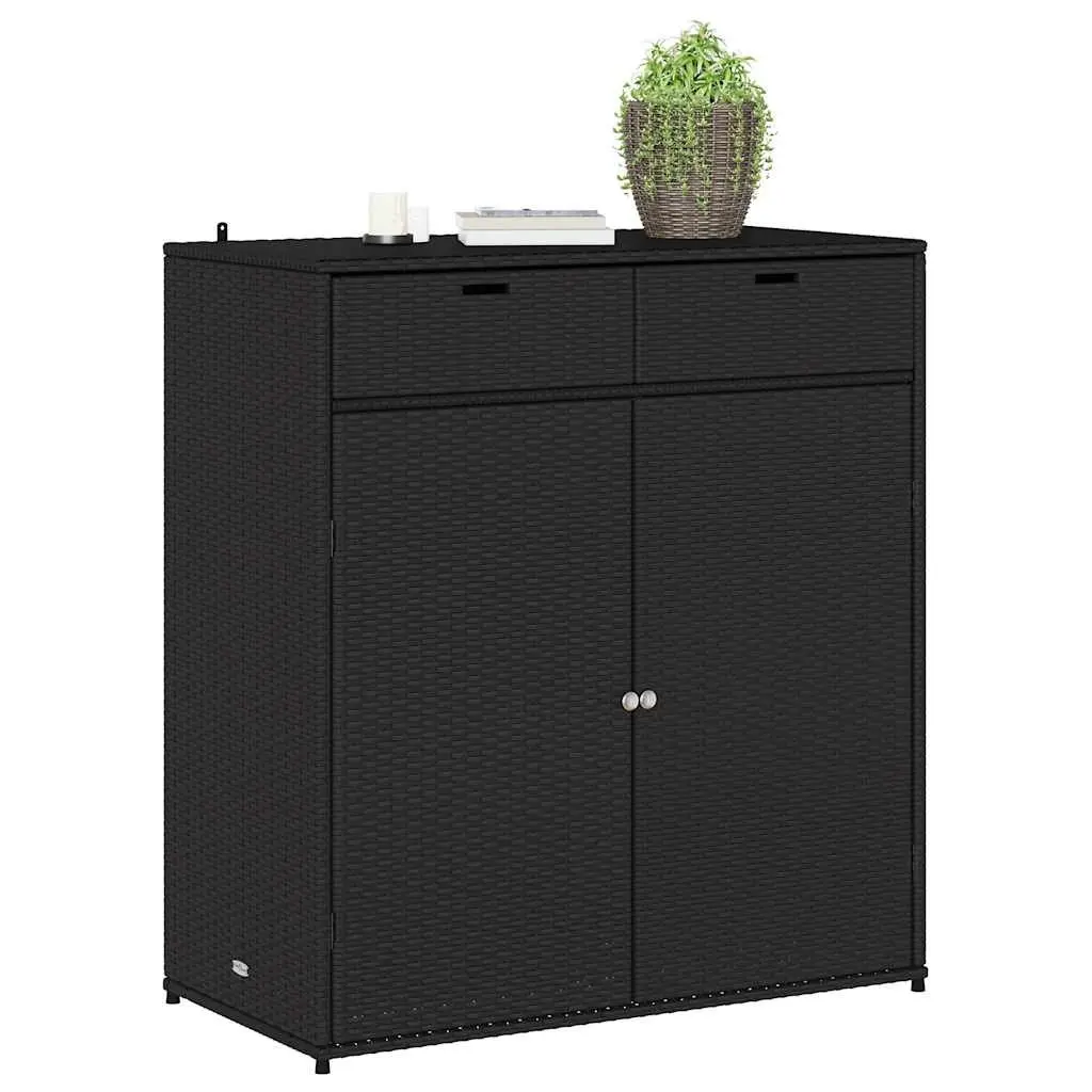 Garden Storage Cabinet Outdoor Poly Rattan Black Furniture Box Patio Balcony