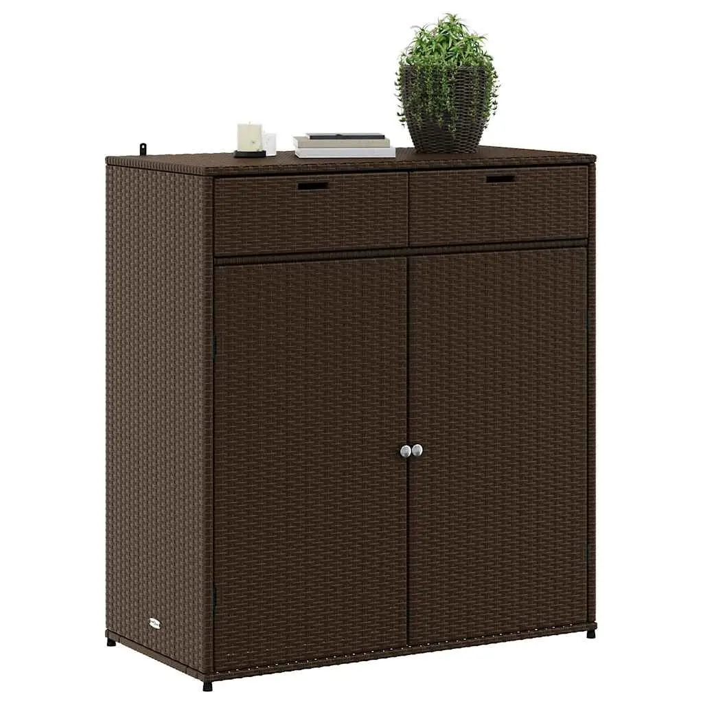 Garden Storage Cabinet Rattan Brown Outdoor Furniture 105 x 55 x 113 cm