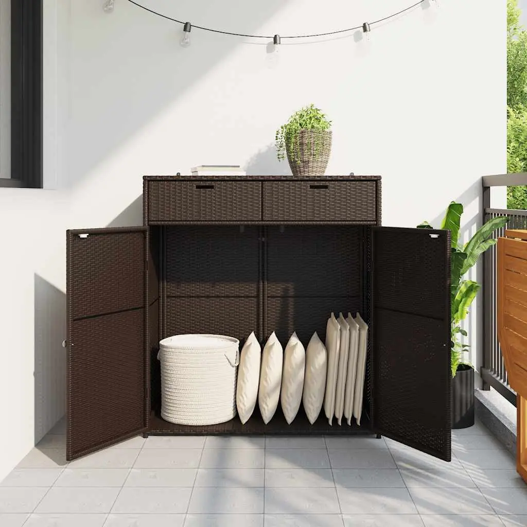 Garden Storage Cabinet Rattan Brown Outdoor Furniture 105 x 55 x 113 cm