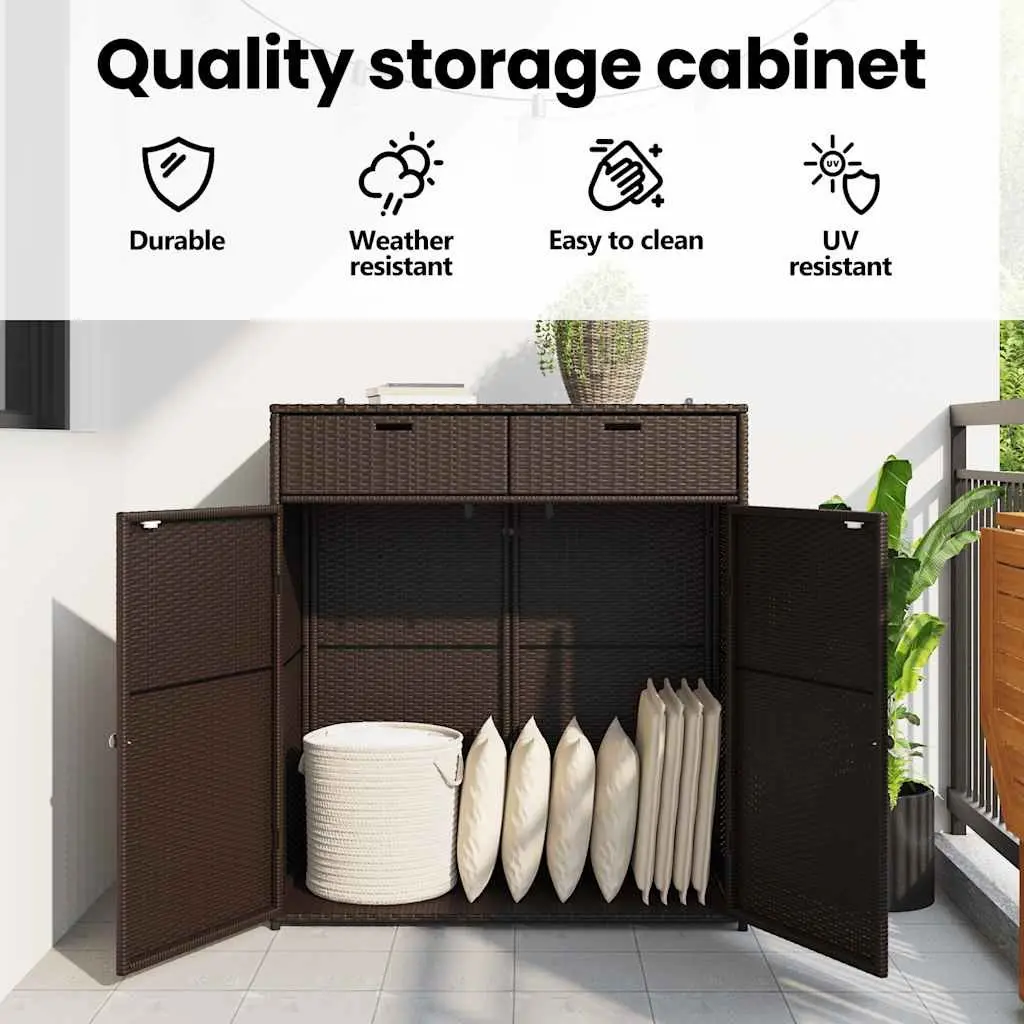Garden Storage Cabinet Rattan Brown Outdoor Furniture 105 x 55 x 113 cm