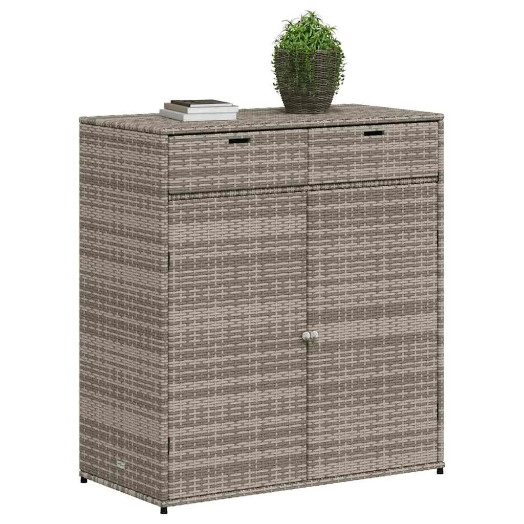 Outdoor Storage Cabinet Grey PE Rattan 105x55x113cm with Doors Steel Frame