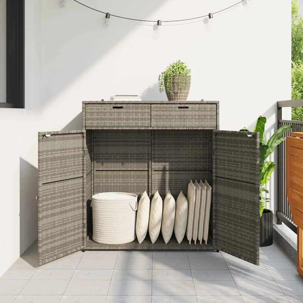 Outdoor Storage Cabinet Grey PE Rattan 105x55x113cm with Doors Steel Frame