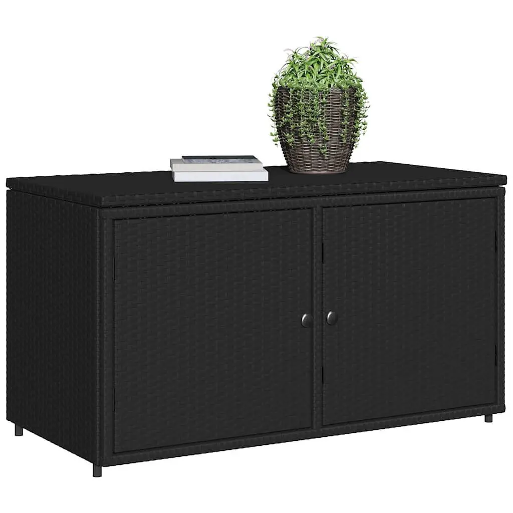 Outdoor Storage Cabinet Poly Rattan Black 110x55x60.5cm with Doors and Lid
