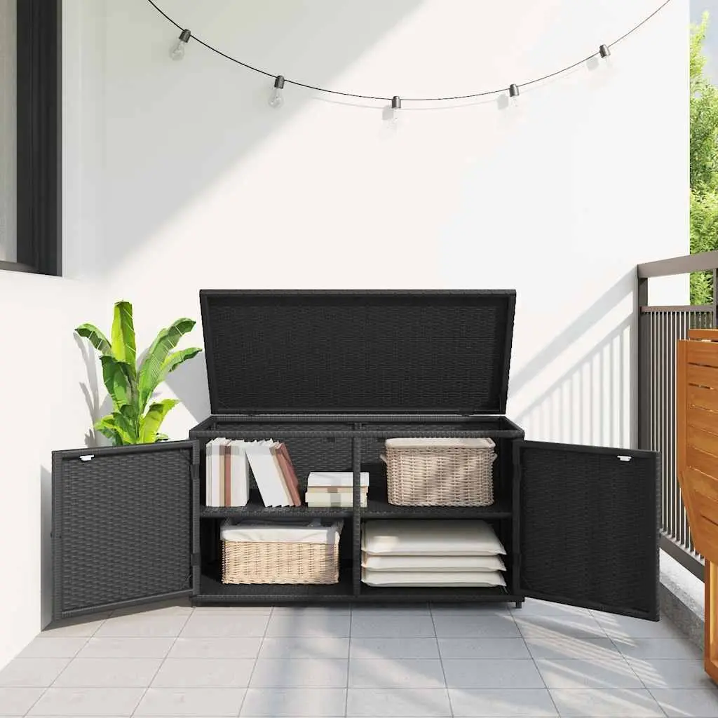 Outdoor Storage Cabinet Poly Rattan Black 110x55x60.5cm with Doors and Lid