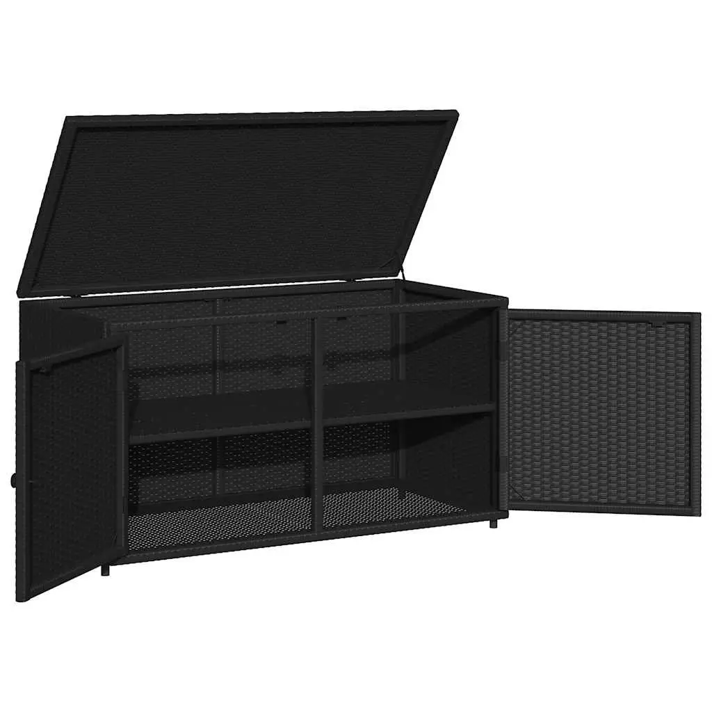 Outdoor Storage Cabinet Poly Rattan Black 110x55x60.5cm with Doors and Lid