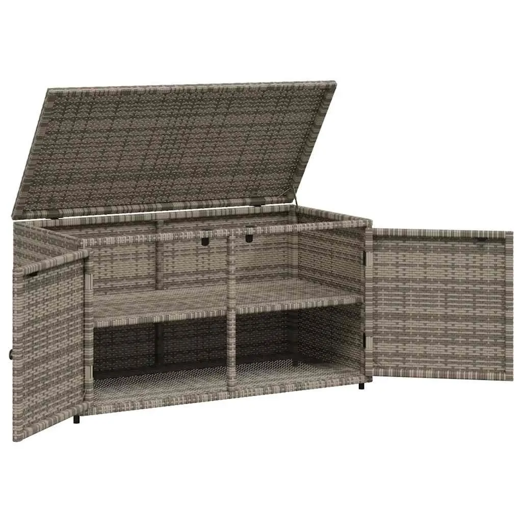 Outdoor Storage Cabinet Grey Poly Rattan Furniture with Two Doors Top Lid 110x55x60.5cm