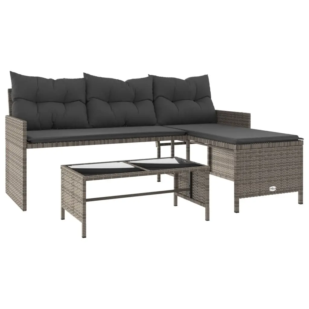 L-Shaped Garden Sofa Set Poly Rattan Grey with Table and Cushions