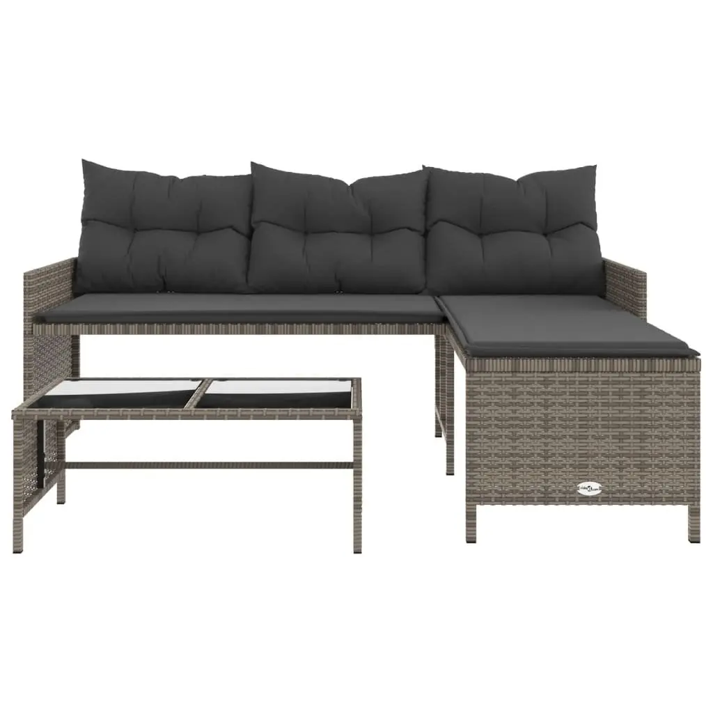 L-Shaped Garden Sofa Set Poly Rattan Grey with Table and Cushions