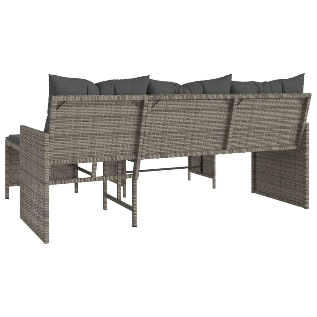 L-Shaped Garden Sofa Set Poly Rattan Grey with Table and Cushions