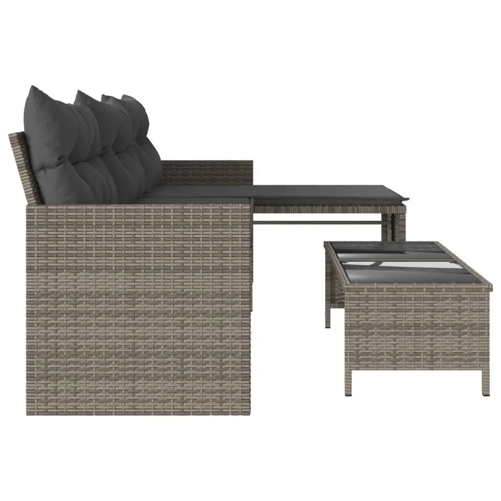 L-Shaped Garden Sofa Set Poly Rattan Grey with Table and Cushions