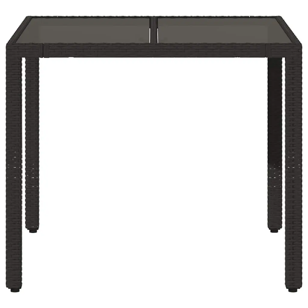 Garden Table Poly Rattan Black 90x90x75cm Glass Top Outdoor Furniture