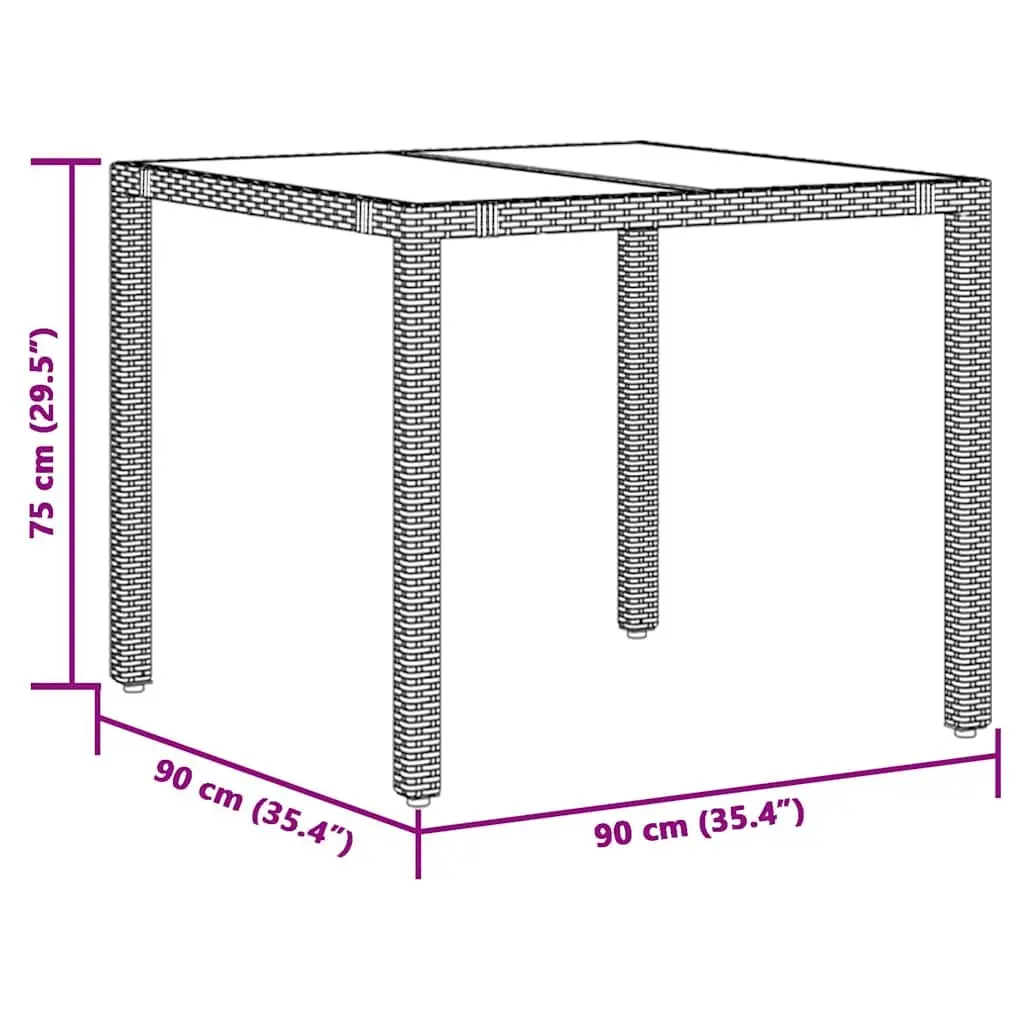 Outdoor Garden Table Grey Glass Top Patio Furniture Poly Rattan Frame 90x90x75cm