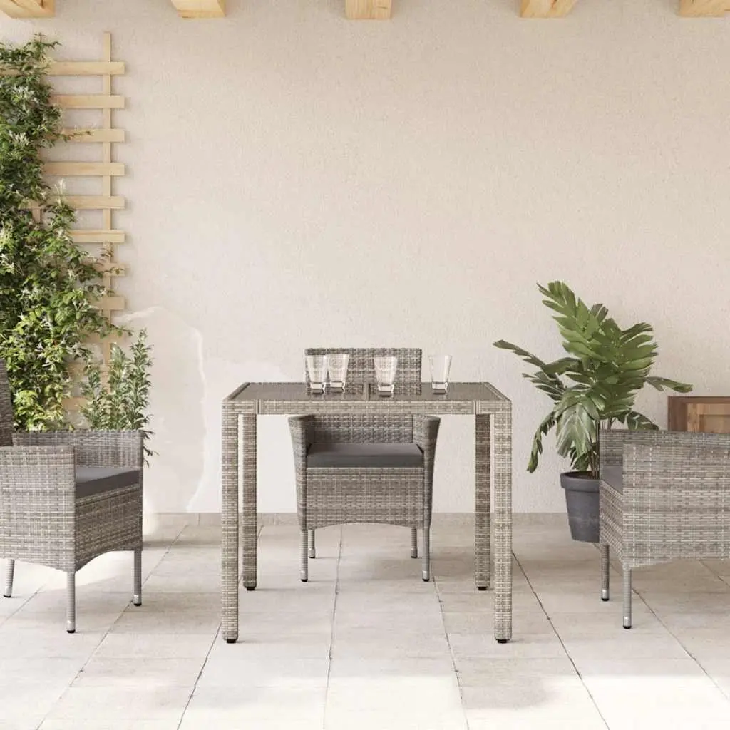 Outdoor Garden Table Grey Glass Top Patio Furniture Poly Rattan Frame 90x90x75cm