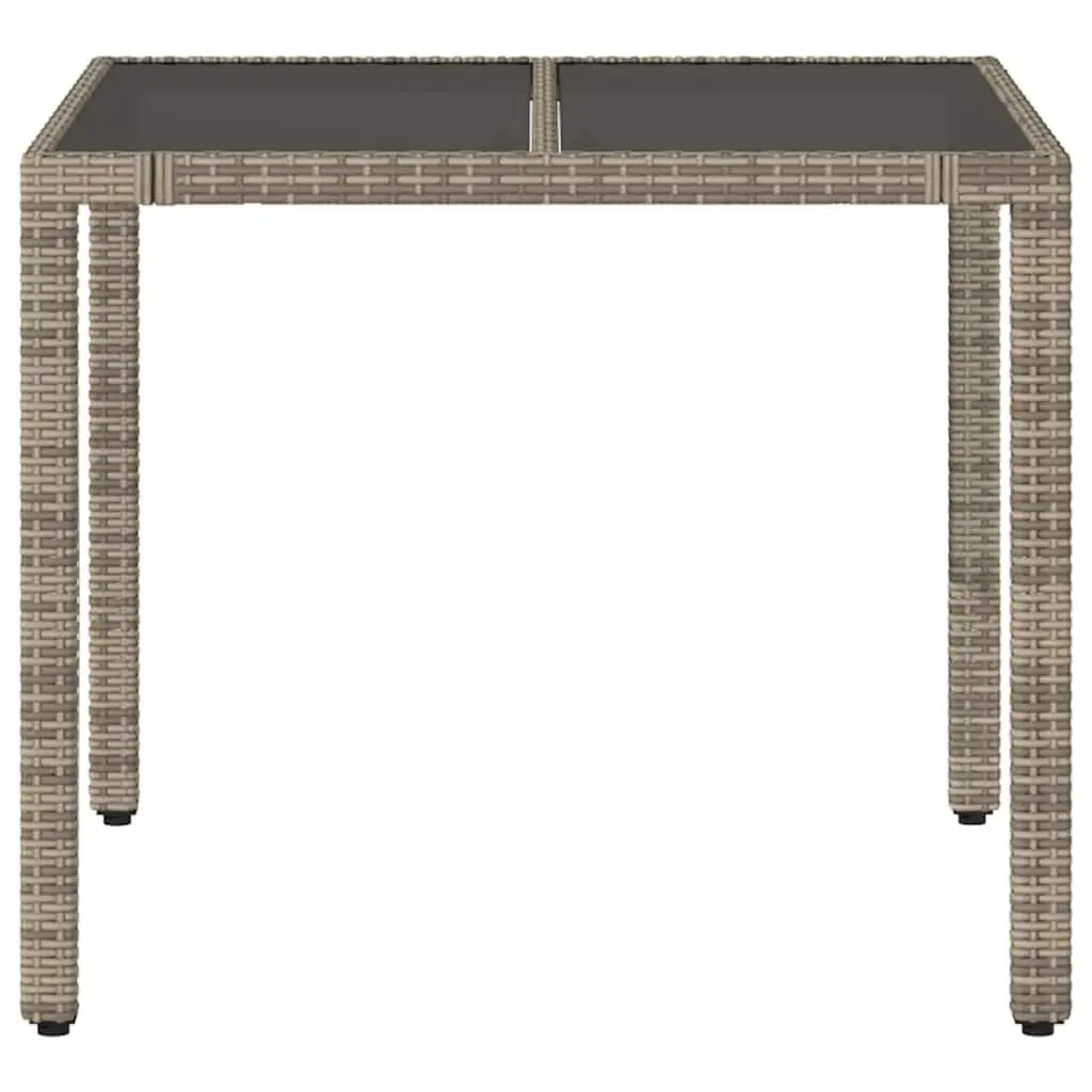 Outdoor Garden Table Grey Glass Top Patio Furniture Poly Rattan Frame 90x90x75cm