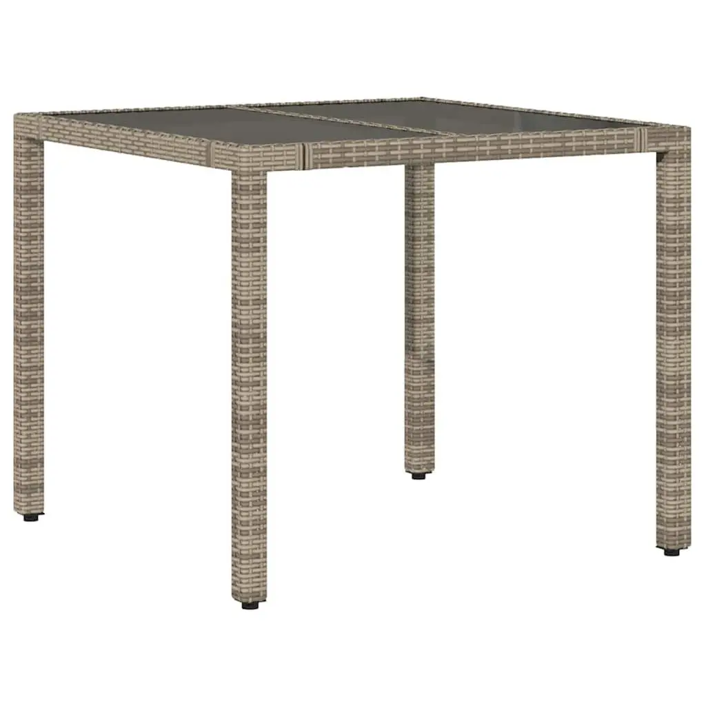 Outdoor Garden Table Grey Glass Top Patio Furniture Poly Rattan Frame 90x90x75cm