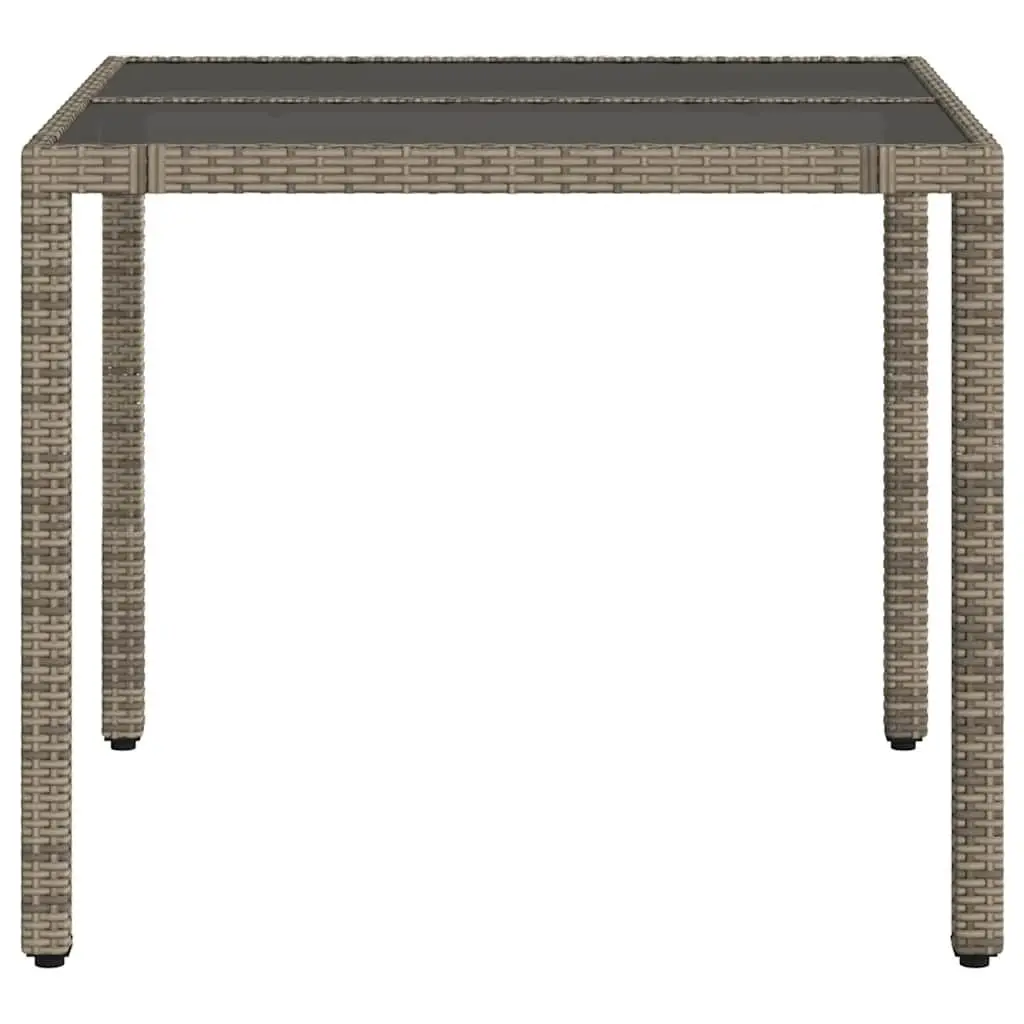 Outdoor Garden Table Grey Glass Top Patio Furniture Poly Rattan Frame 90x90x75cm