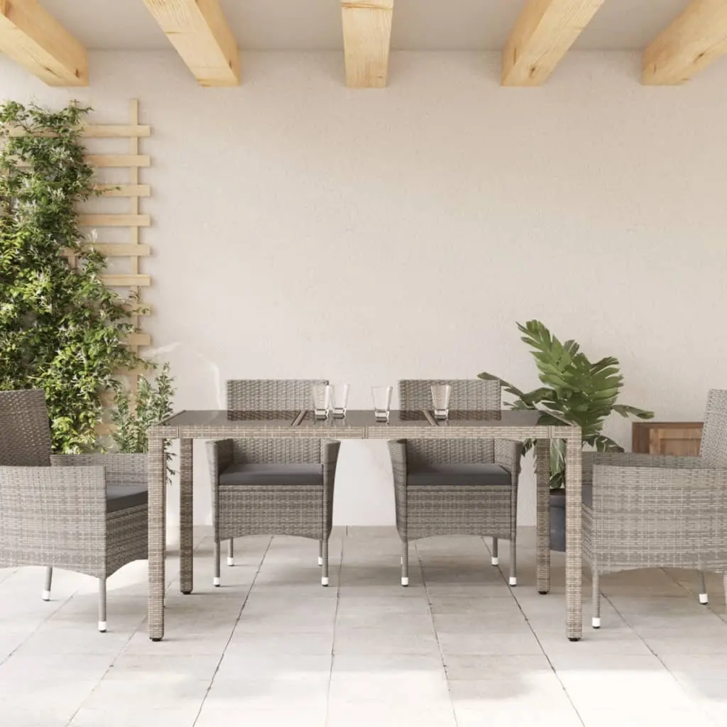 Garden Table Outdoor Patio Furniture Glass Top Grey Poly Rattan 150x90x75cm