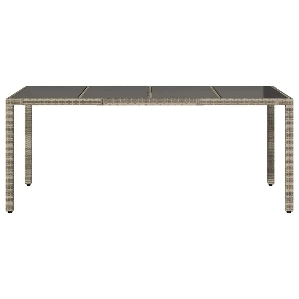 Garden Table Glass Top Grey PE Poly Rattan 190x90x75cm
